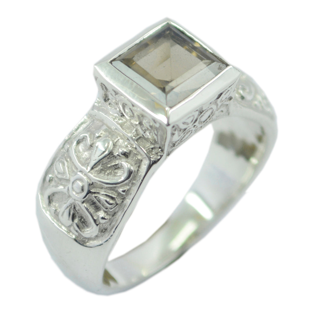 Saanvi Art Deco Brown Solitaire Ring smoky quartz Brown