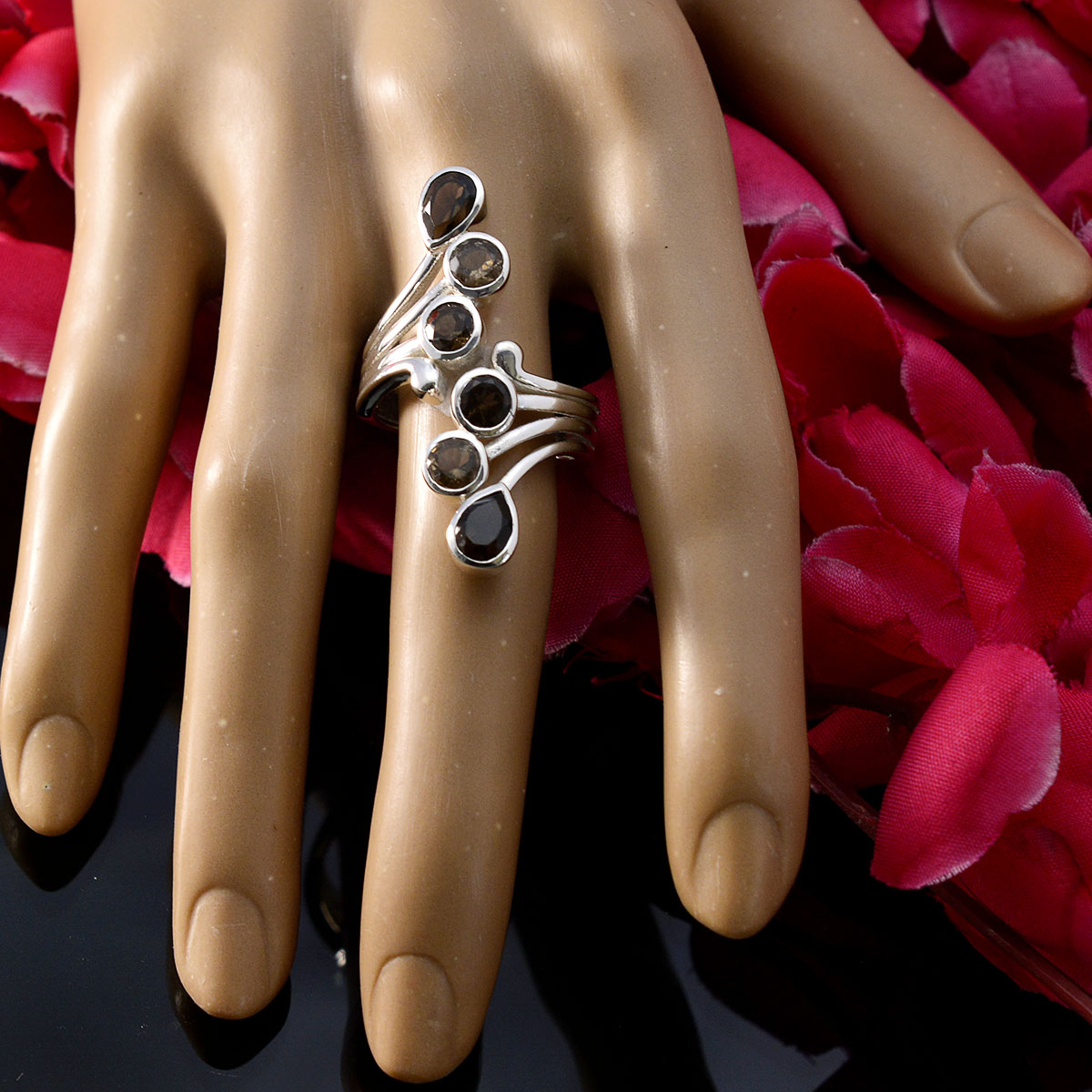 Alejandra Abstract Brown Hexa Ring