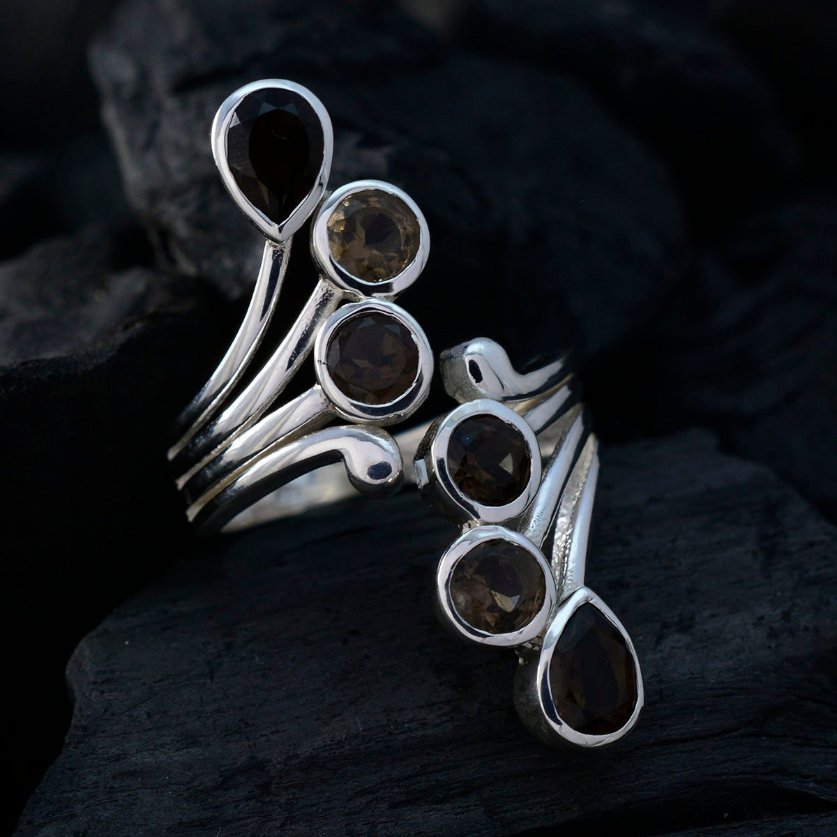 Alejandra Abstract Brown Hexa Ring