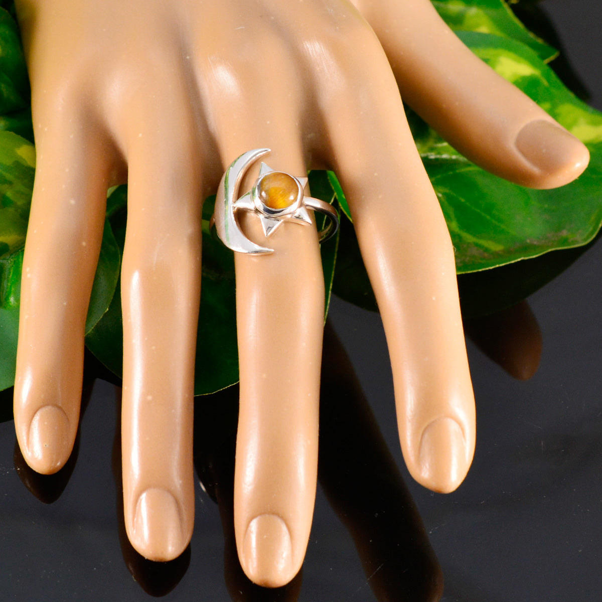 Riya Moon & Star Brown Solitaire Ring