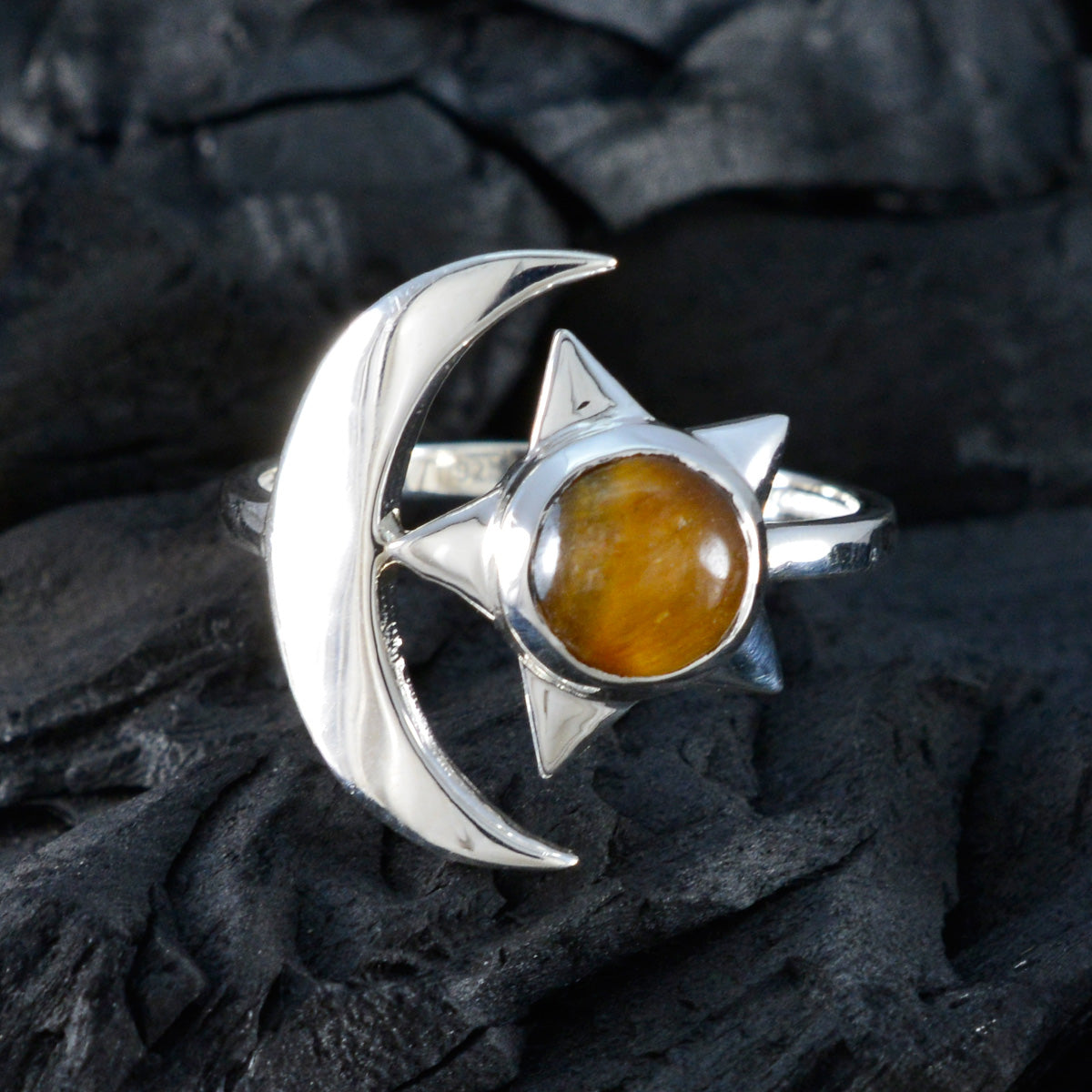 Riya Moon & Star Brown Solitaire Ring