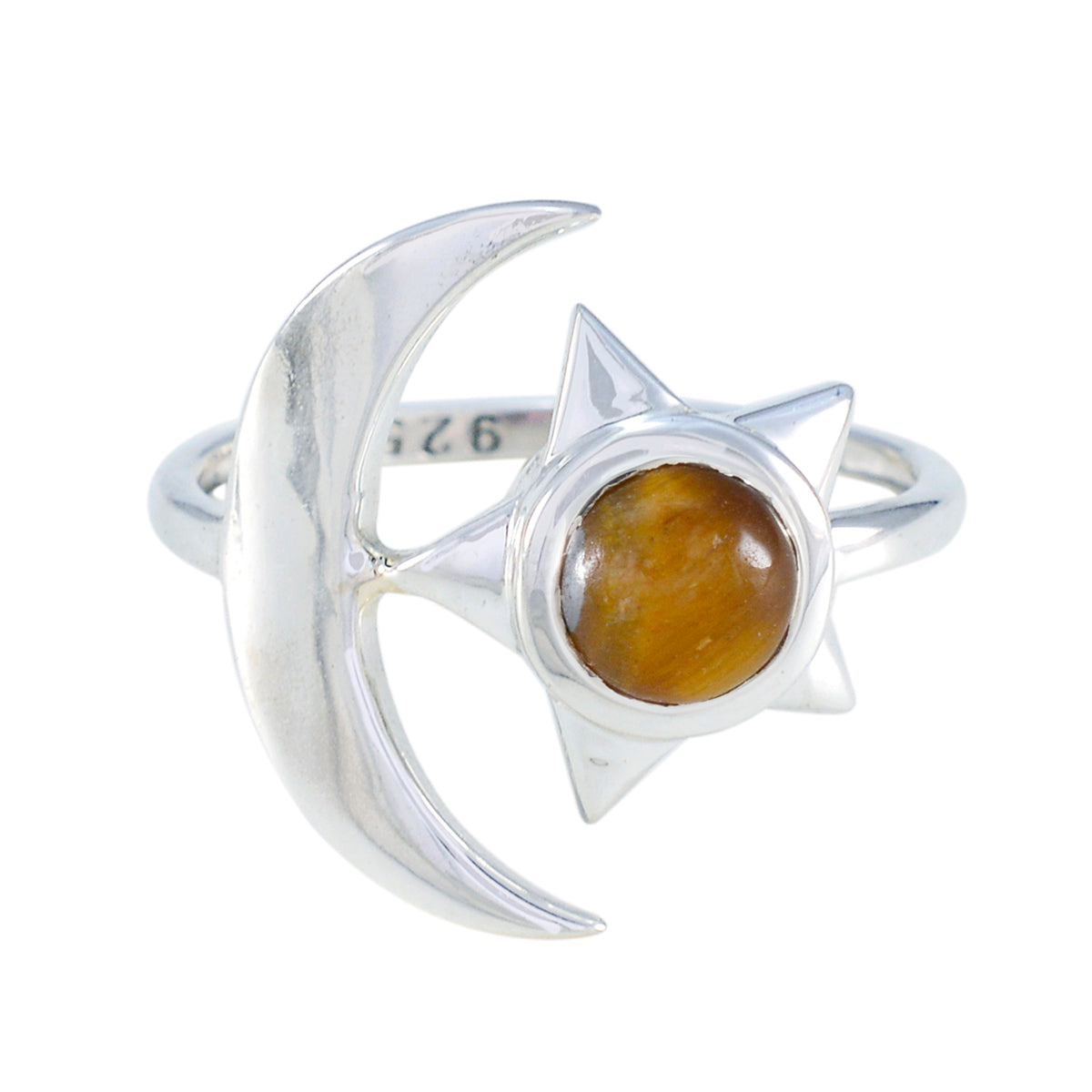 Riya Moon & Star Brown Solitaire Ring Tiger Eye Brown