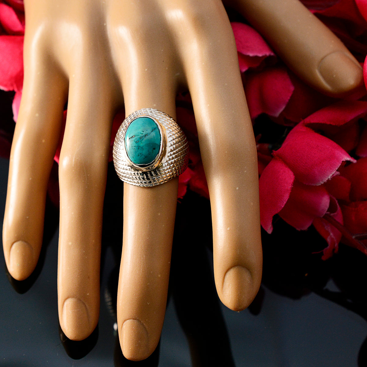 Elena engravings Turquoise Solitaire Ring