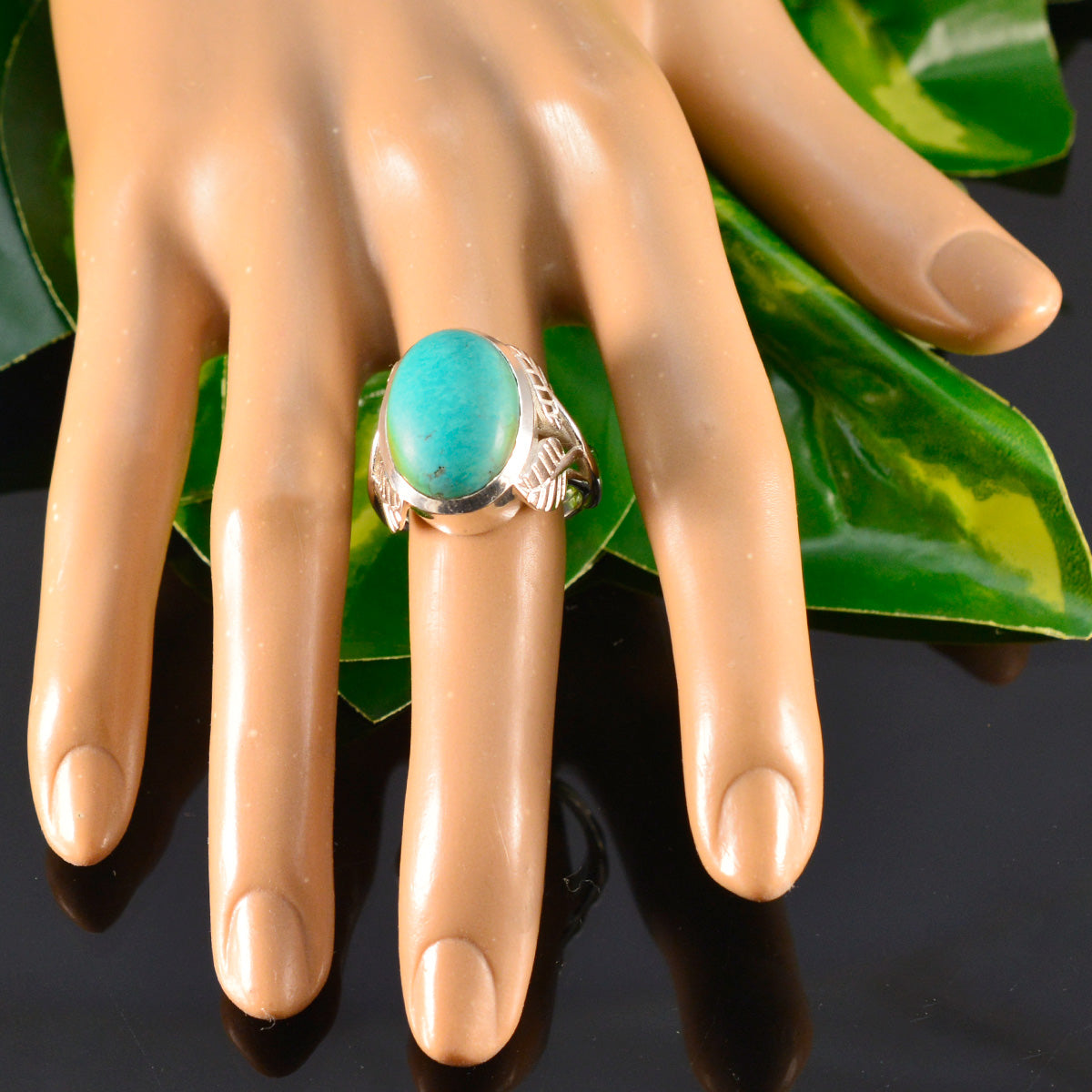 Mia Leafy Turquoise Solitaire Ring