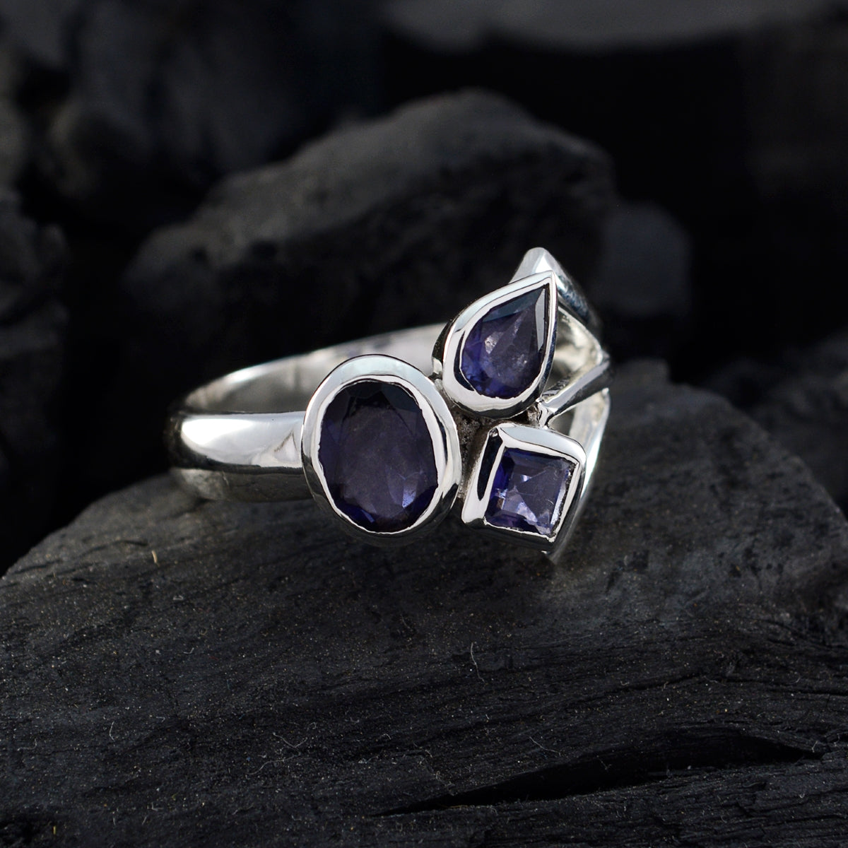 Alina Abstract Blue Trilogy Ring with Gemstone Design