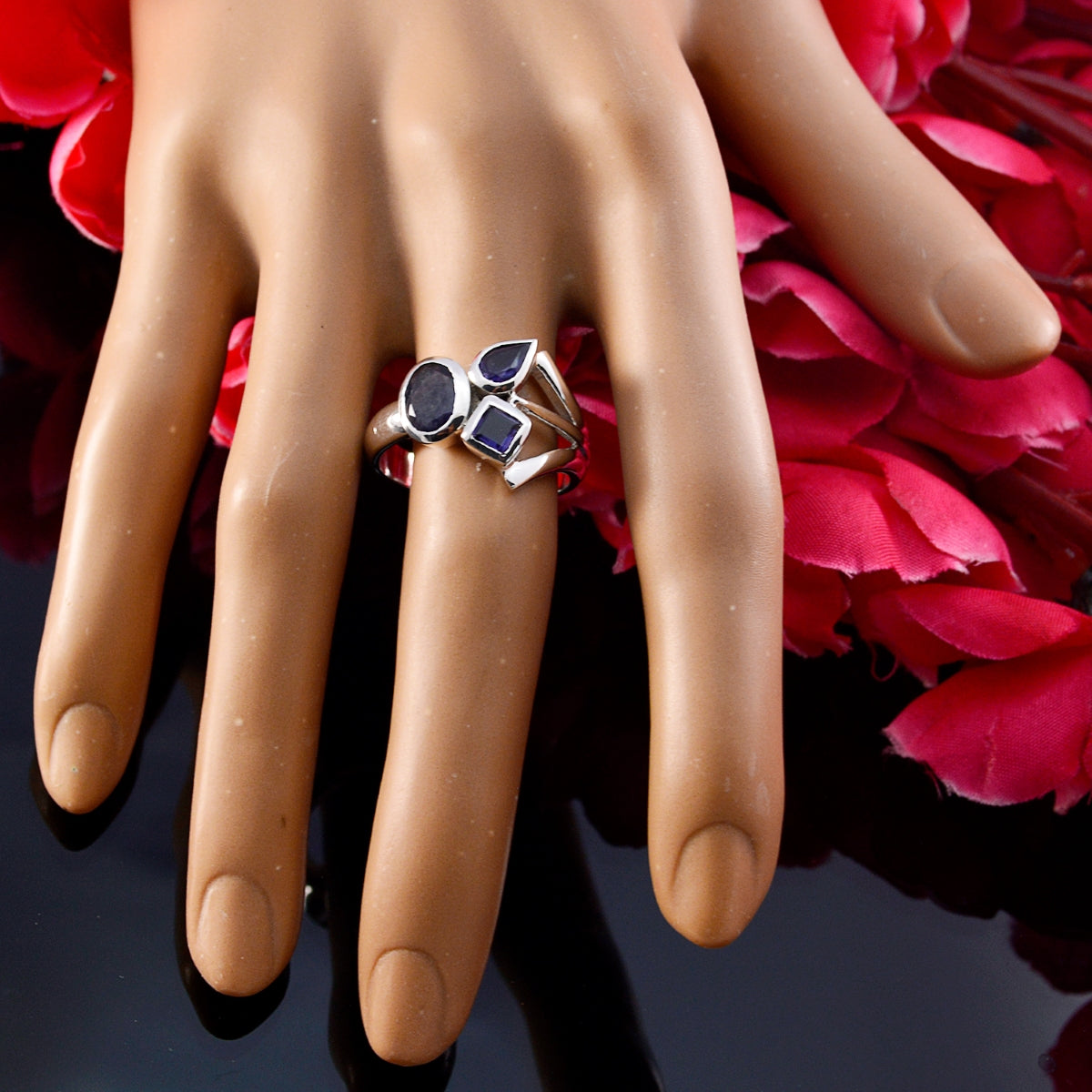 Alina Abstract Blue Trilogy Ring with Gemstone Design