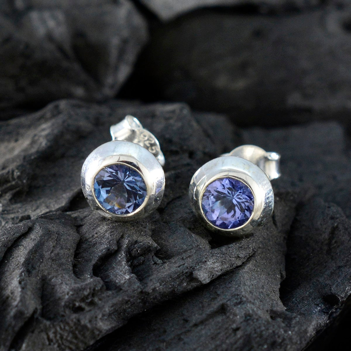 Amanda Blue Solitaire Stud Earrings - Elegant Gemstone Jewelry