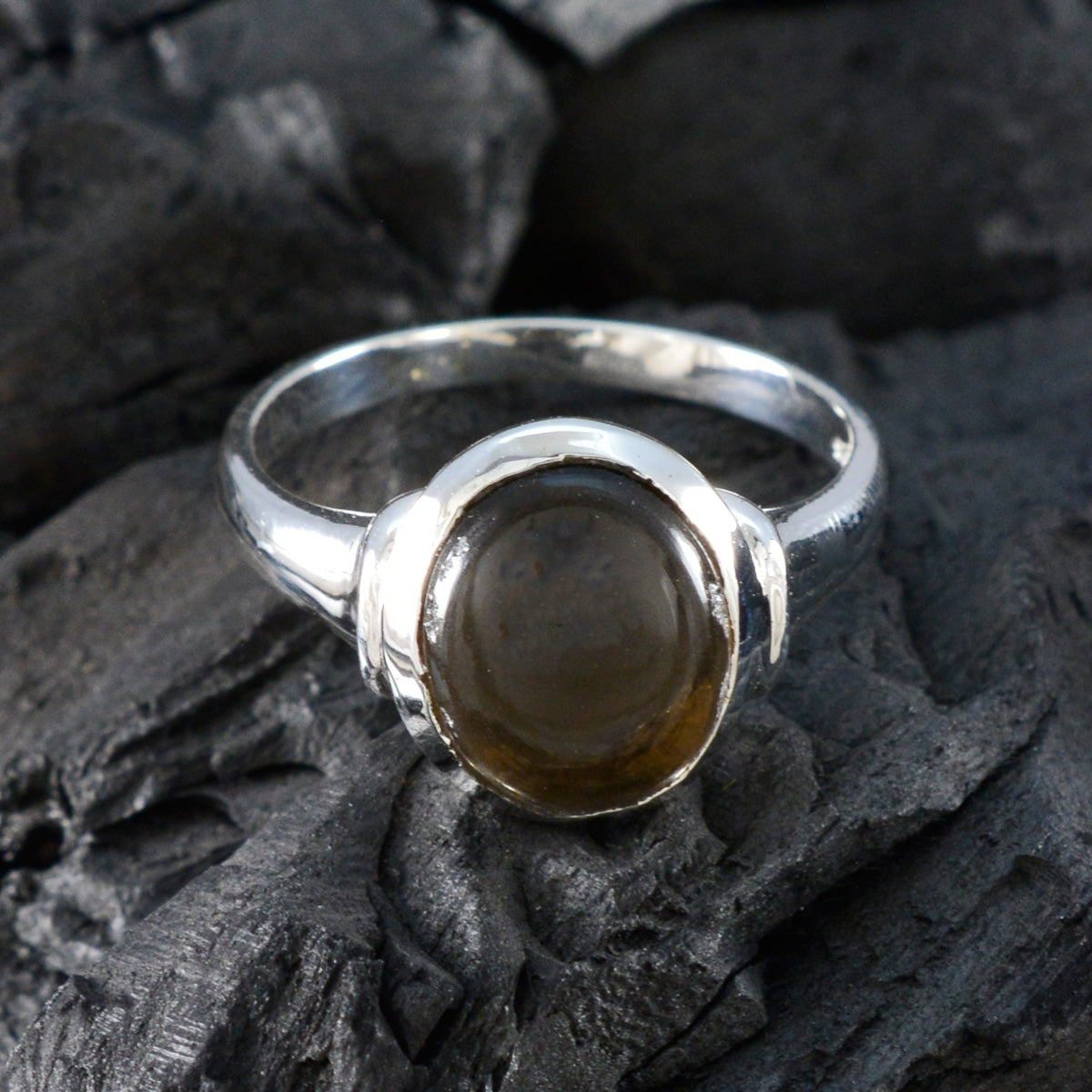 Ines Artisan Brown Solitaire Ring in Sterling Silver