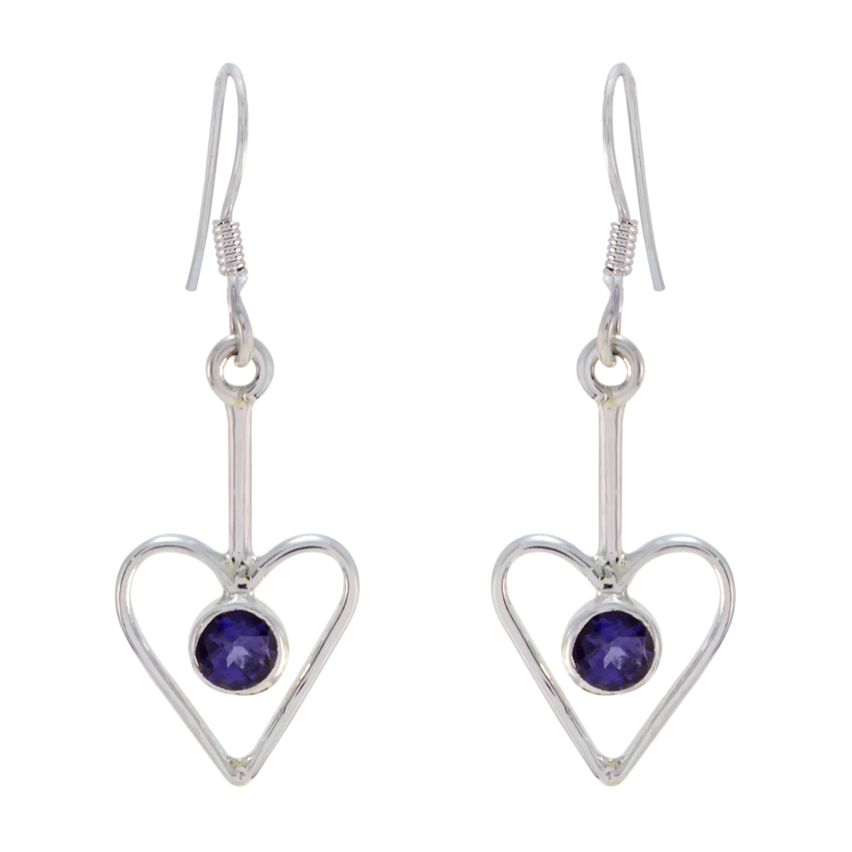 Audrey Blue Dangle Earrings with Heart Design Iolite Blue Dangle