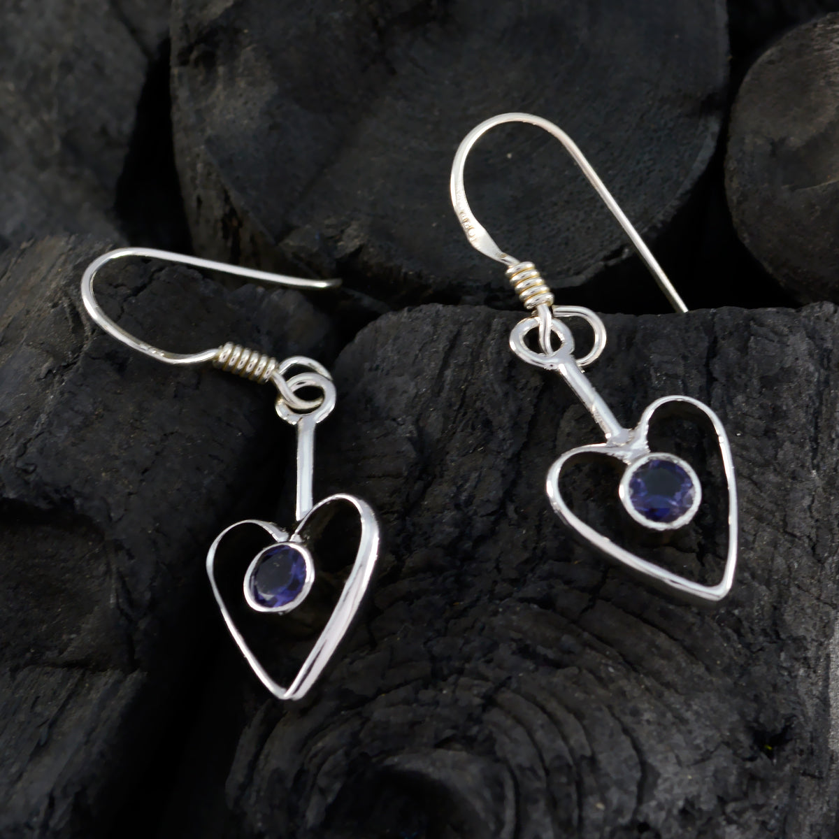 Audrey Blue Dangle Earrings with Heart Design