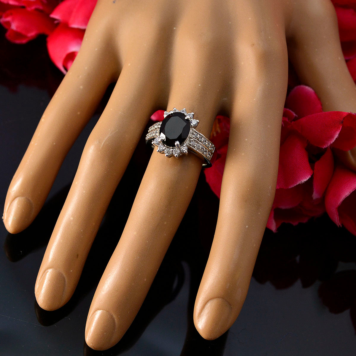 Stella Black Halo Ring for Women with Sparkling Stones
