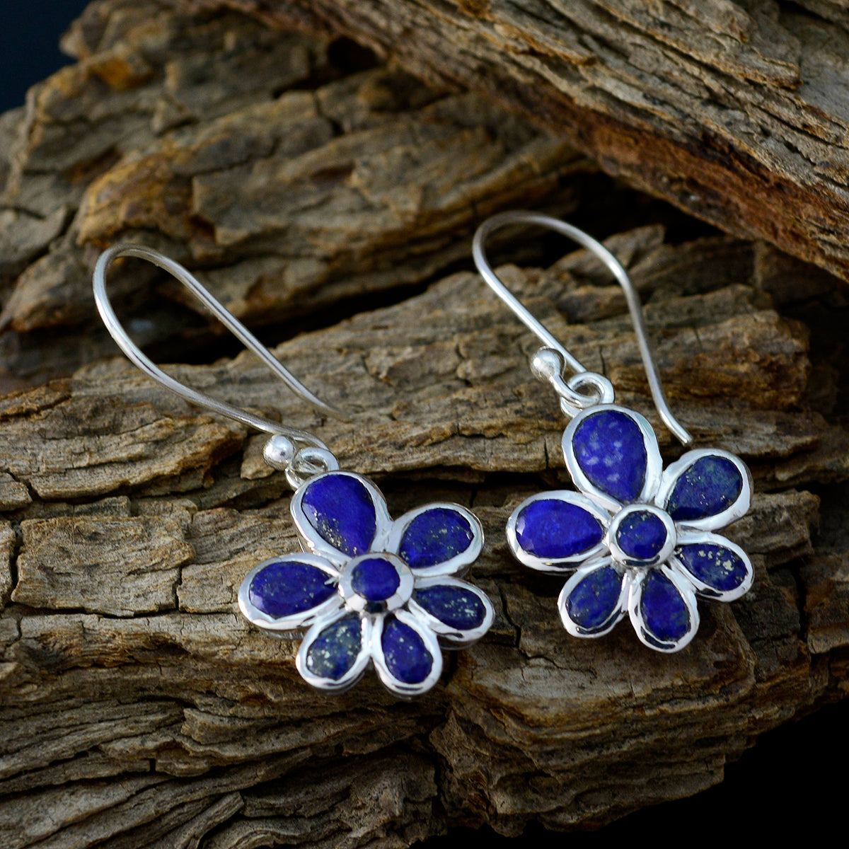 Mei Blue Dangle Earrings with Floral Design
