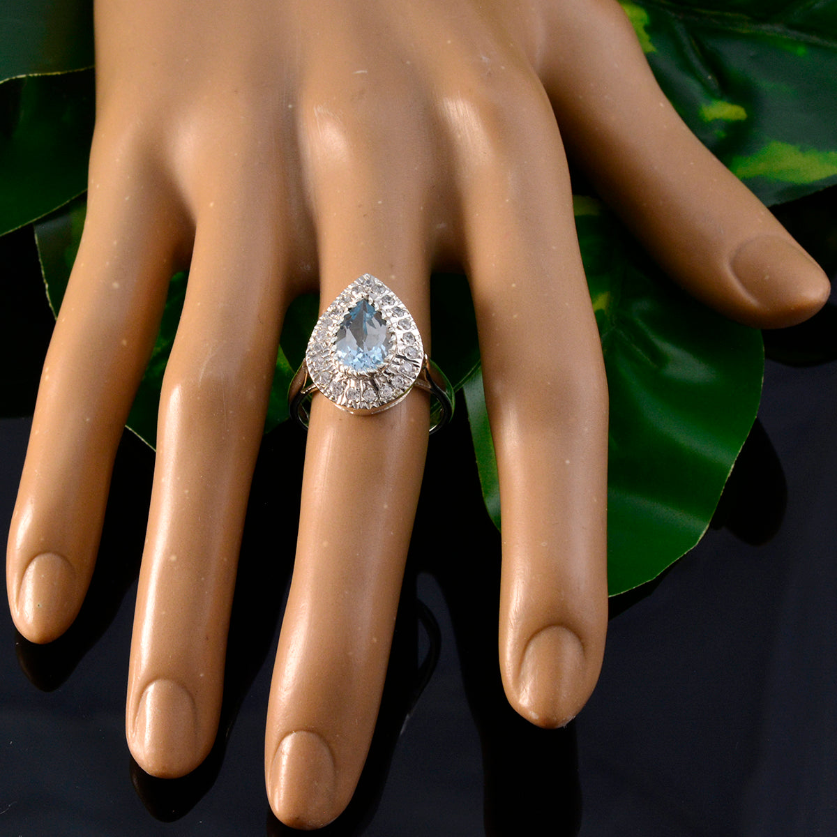 Mariana Blue Halo Gemstone Ring with Sparkling Accents