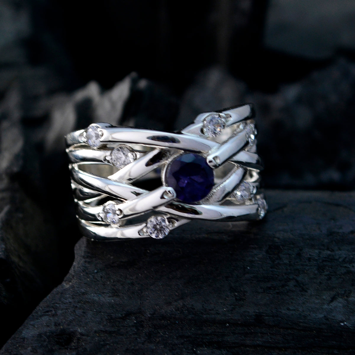 Hazel Blue Halo Ring for Women with Crystal Accent