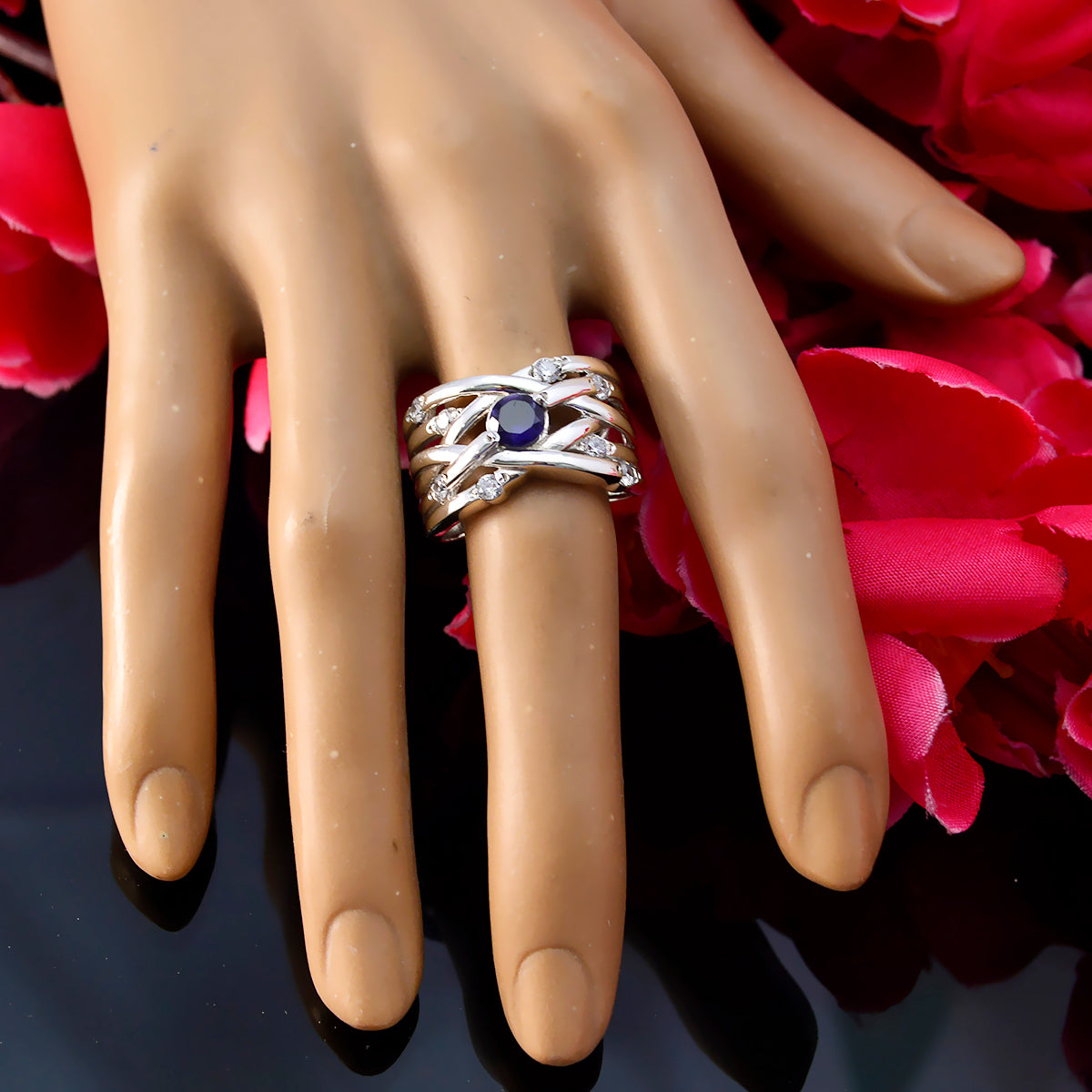 Hazel Blue Halo Ring for Women with Crystal Accent