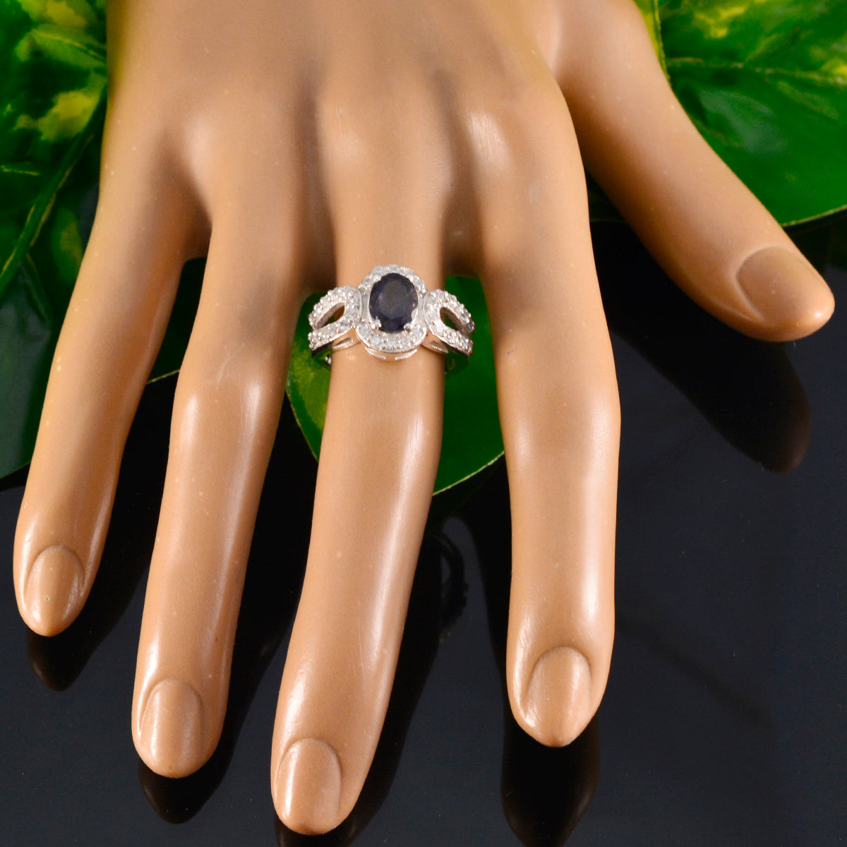 Zazlle Blue Halo Ring with Elegant Gemstone Design