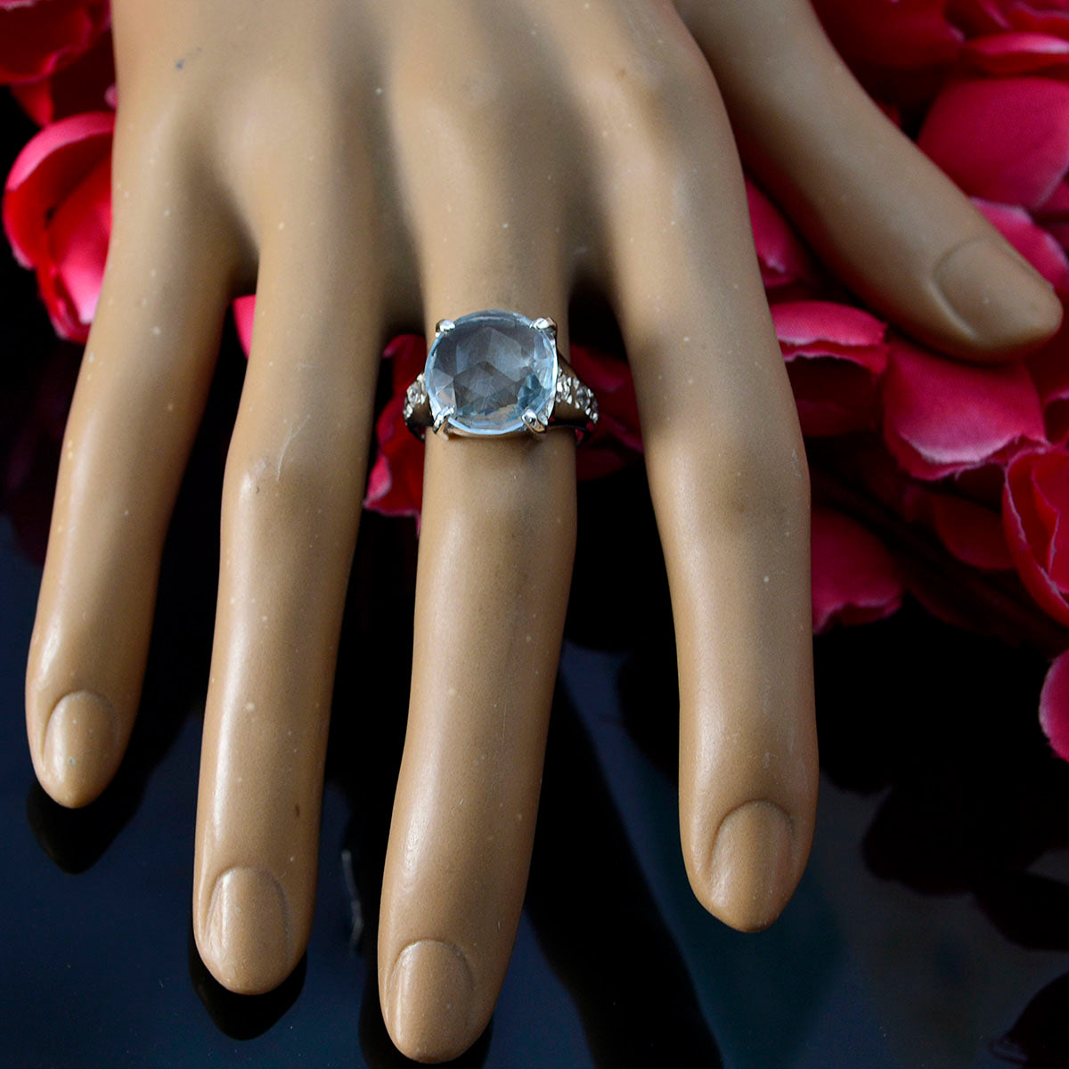 Laura Blue Halo Ring with Gemstone Accent