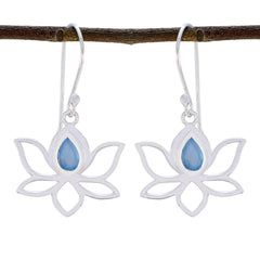 Lourdes Blue Solitaire Dangle Earrings - Stylish & Elegant Blue Chalcedony Blue Dangle