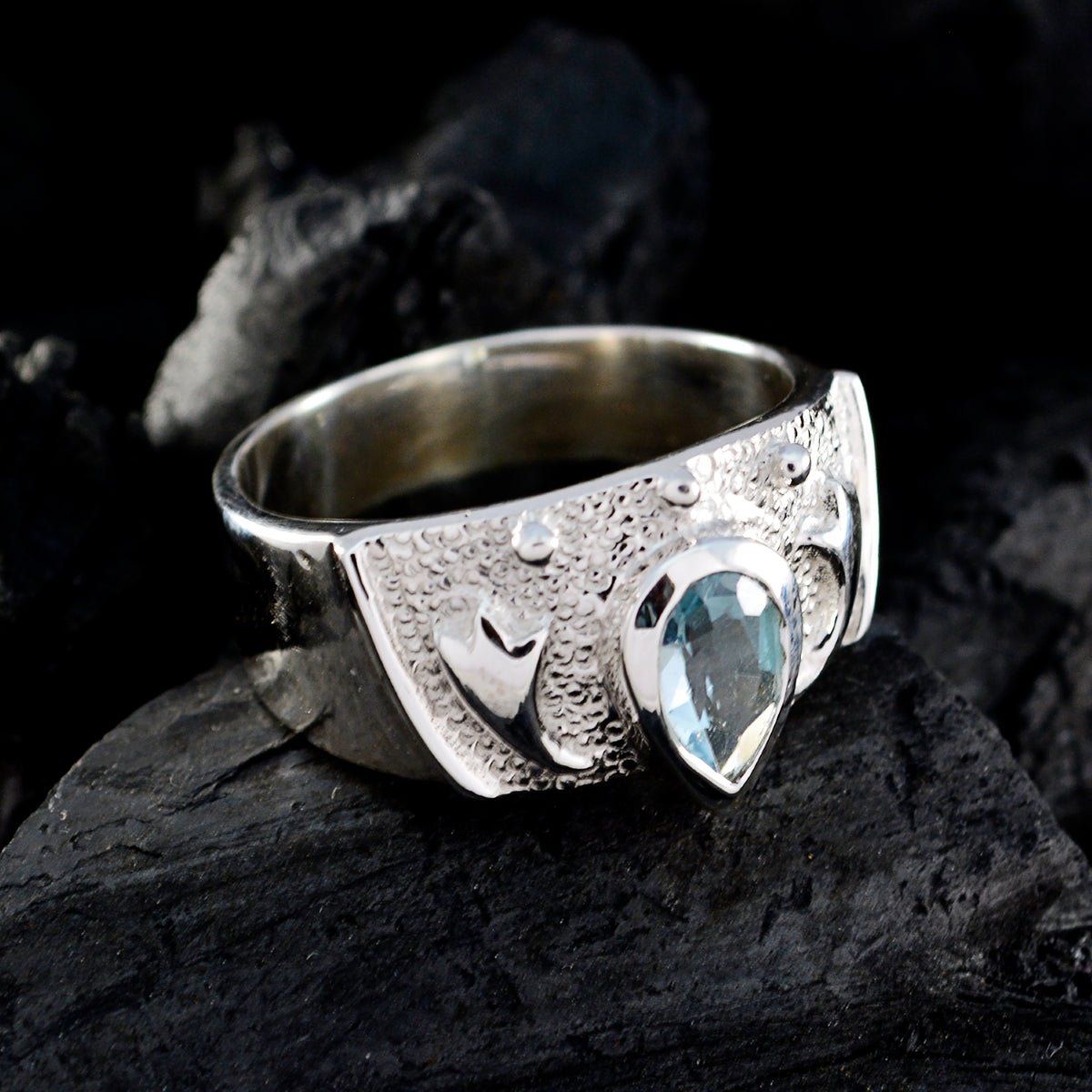 Lucia Blue Solitaire Ring for Women with Gemstone Accent