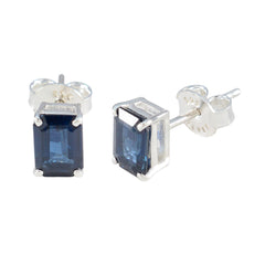 Patricia Blue Solitaire Stud Earrings with Silver Setting