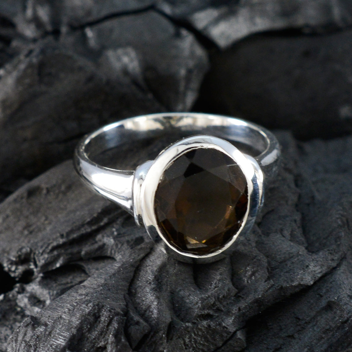 Priya Boho Brown Solitaire Ring in Sterling Silver