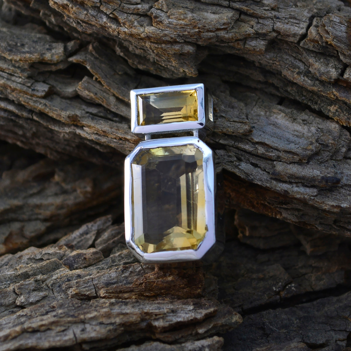 Stunning color-popping pendant India with two geometric gemstones set in silver for a modern look