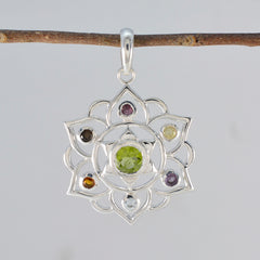Zoey Colorful classic pendants featuring a silver flower design with various gemstones