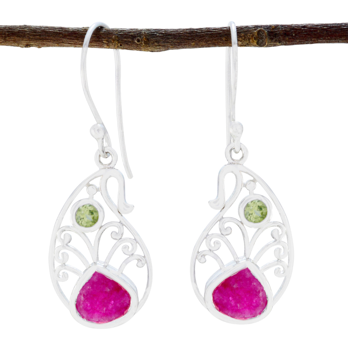 Beautiful silver colorful party earrings with vibrant gemstones and intricate design