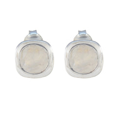 Maria Elegant Solitaire Stud Earrings in Silver Rainbow Moonstone White Stud