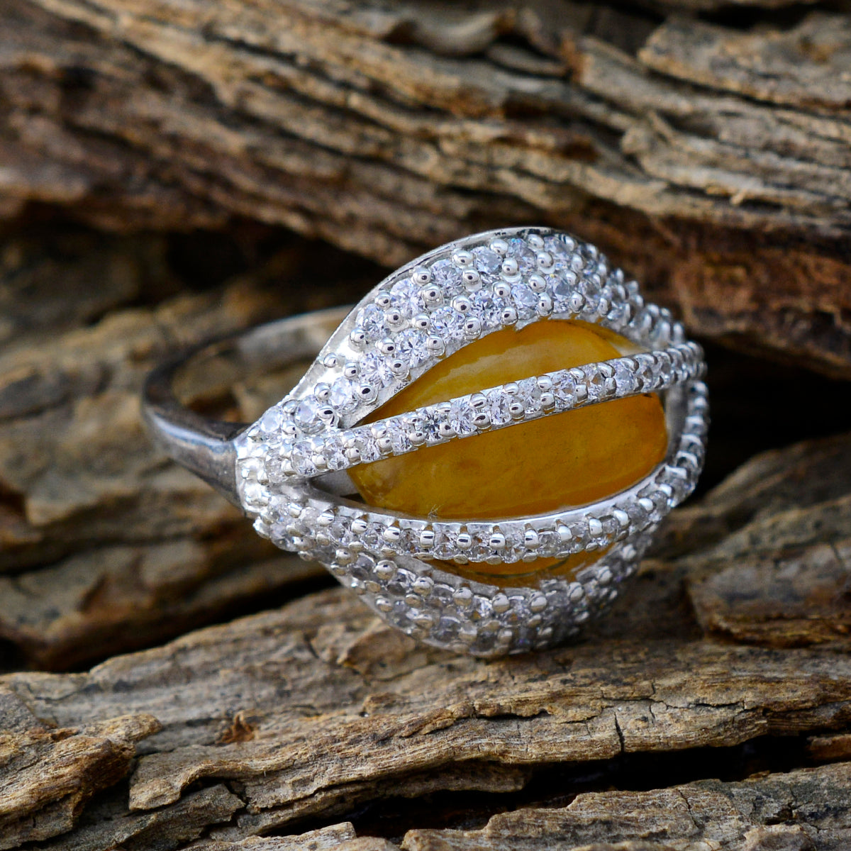 Natcha Golden Halo Statement Ring with Gemstone Accent
