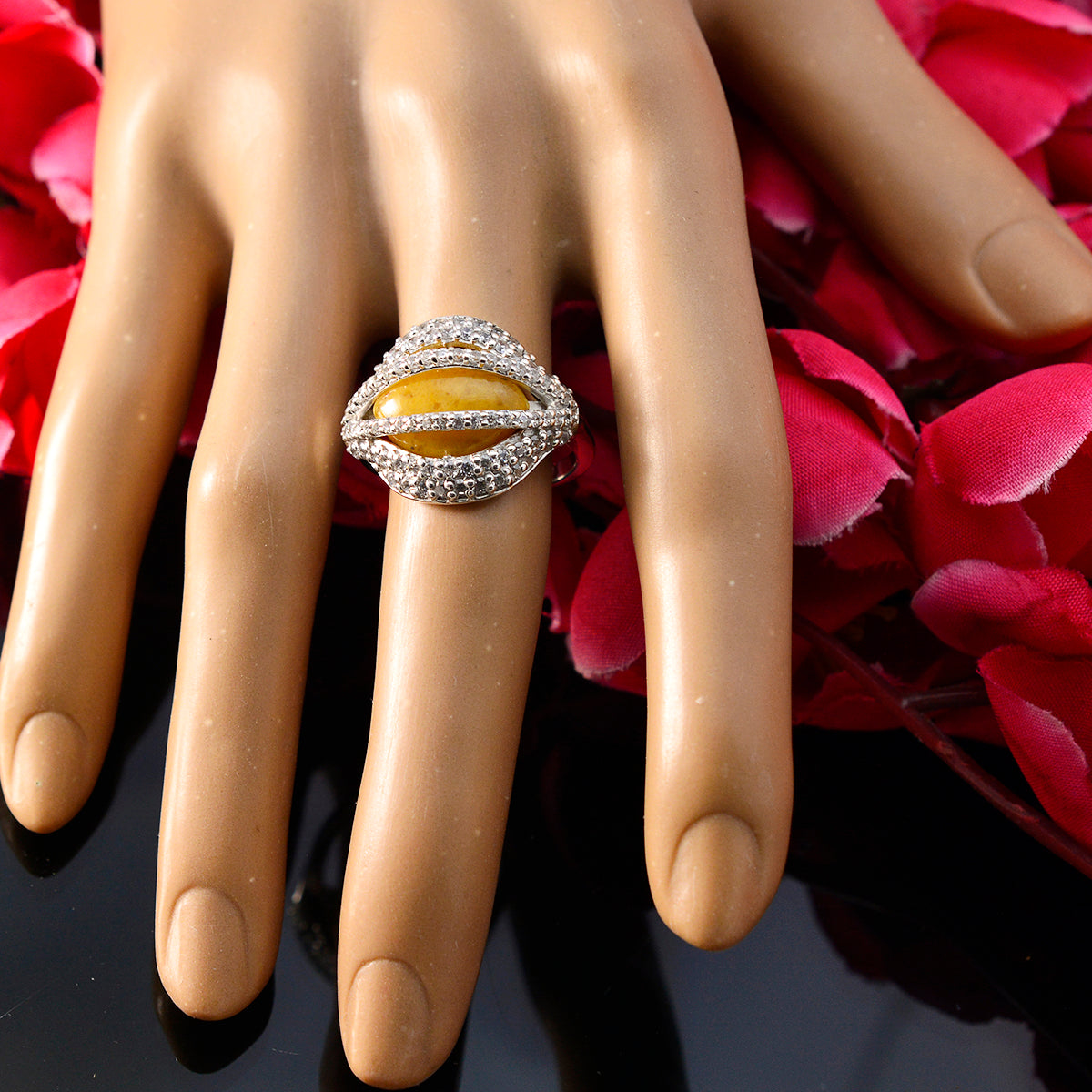 Natcha Golden Halo Statement Ring with Gemstone Accent