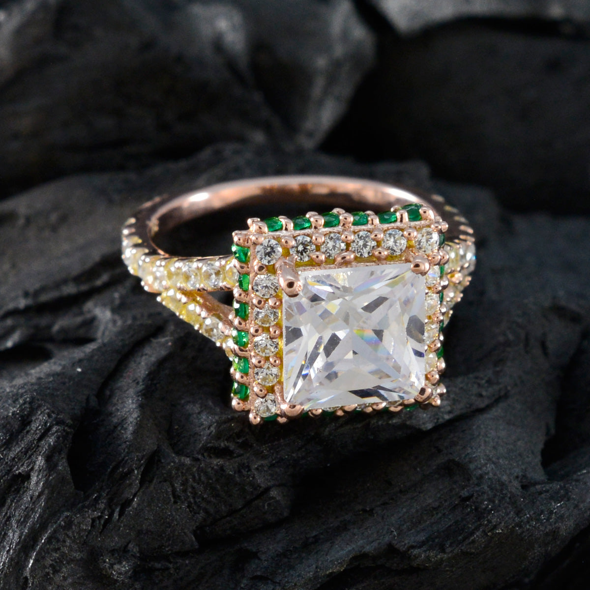 Zazlle Green Halo Promise Ring with Diamond Accents