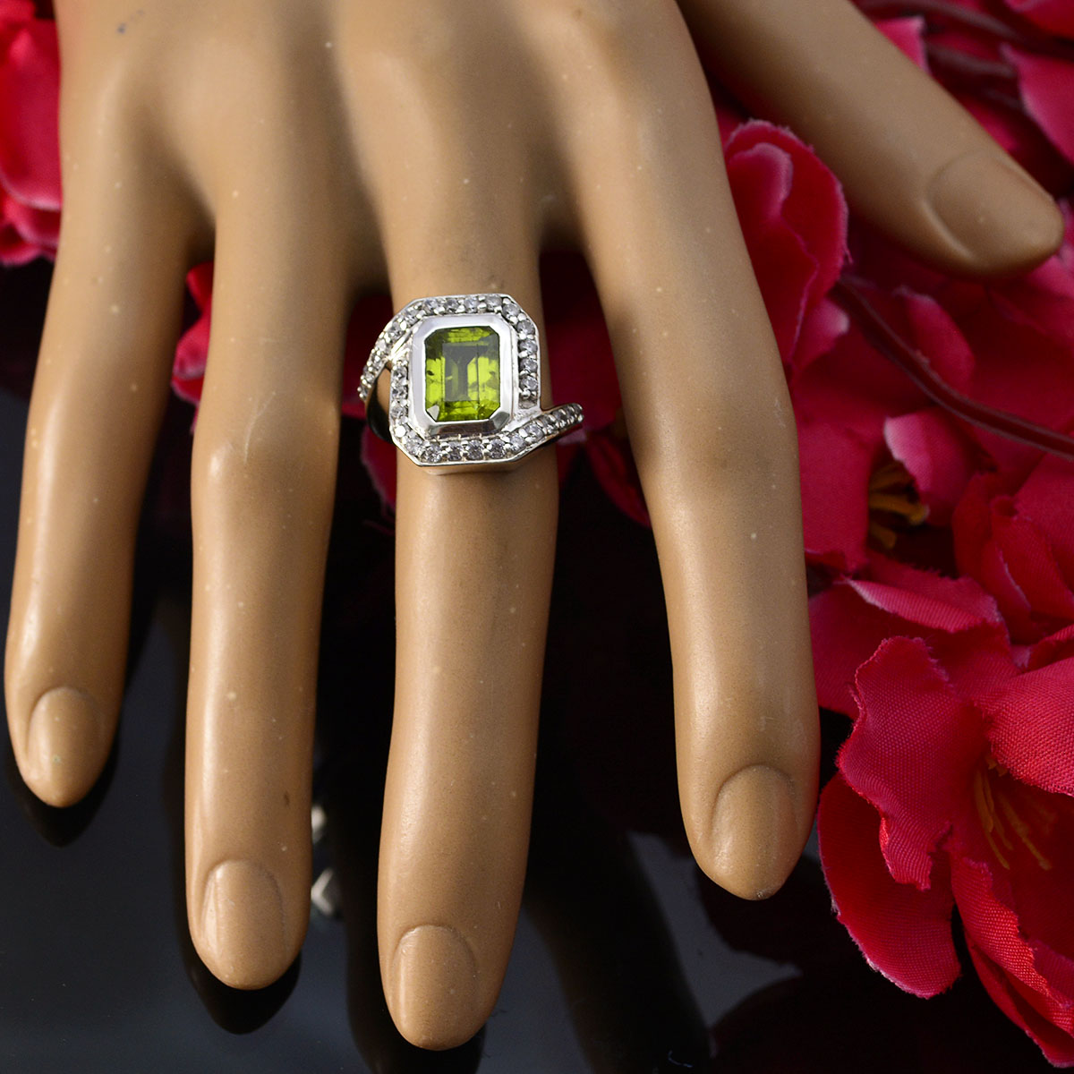 Eliza Green Halo Ring for Women with Gemstone Accent