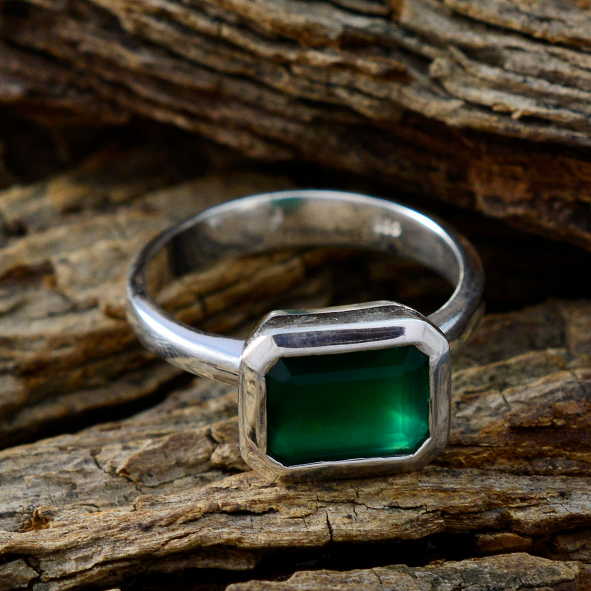 Maria Green Solitaire Ring for Women in Sterling Silver