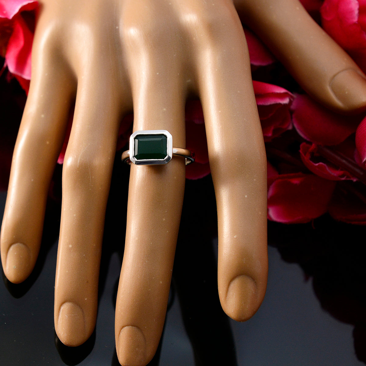 Maria Green Solitaire Ring for Women in Sterling Silver