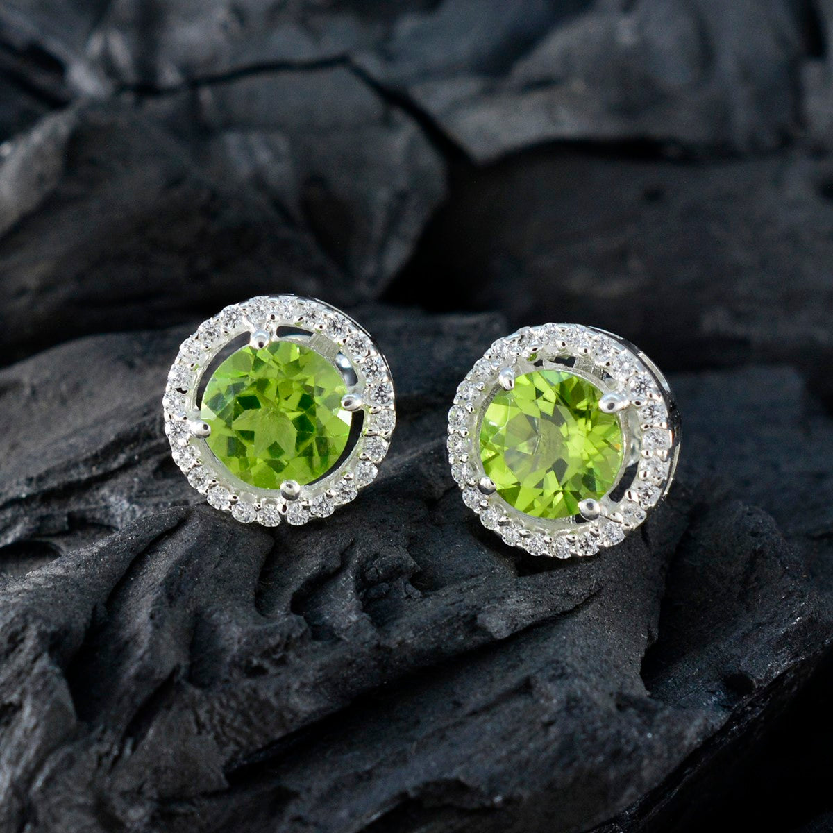 Riley Green Solitaire Stud Earrings with Sparkling Halo