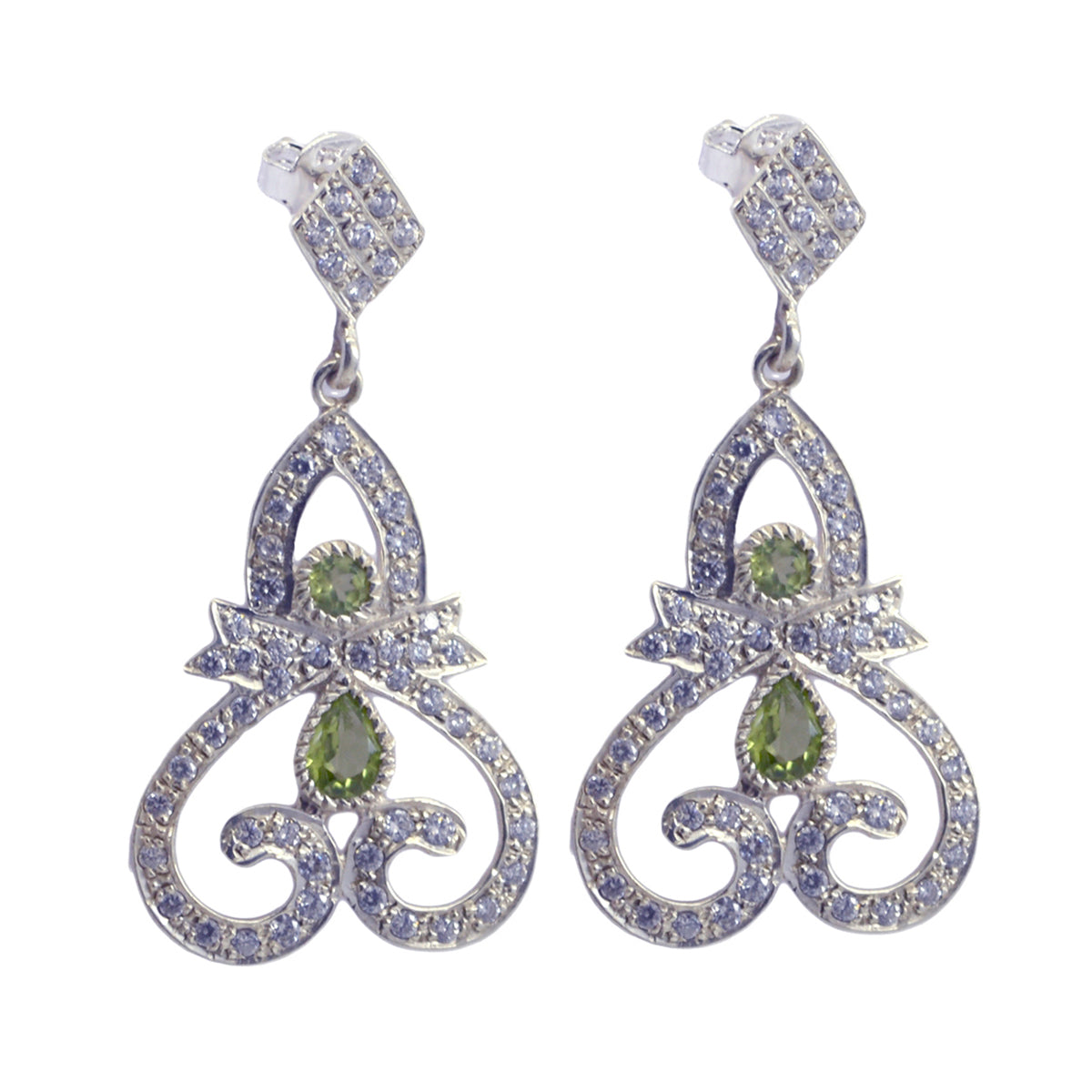 Ayesha Green Stud Earrings with Sparkling Detail Peridot Green Stud