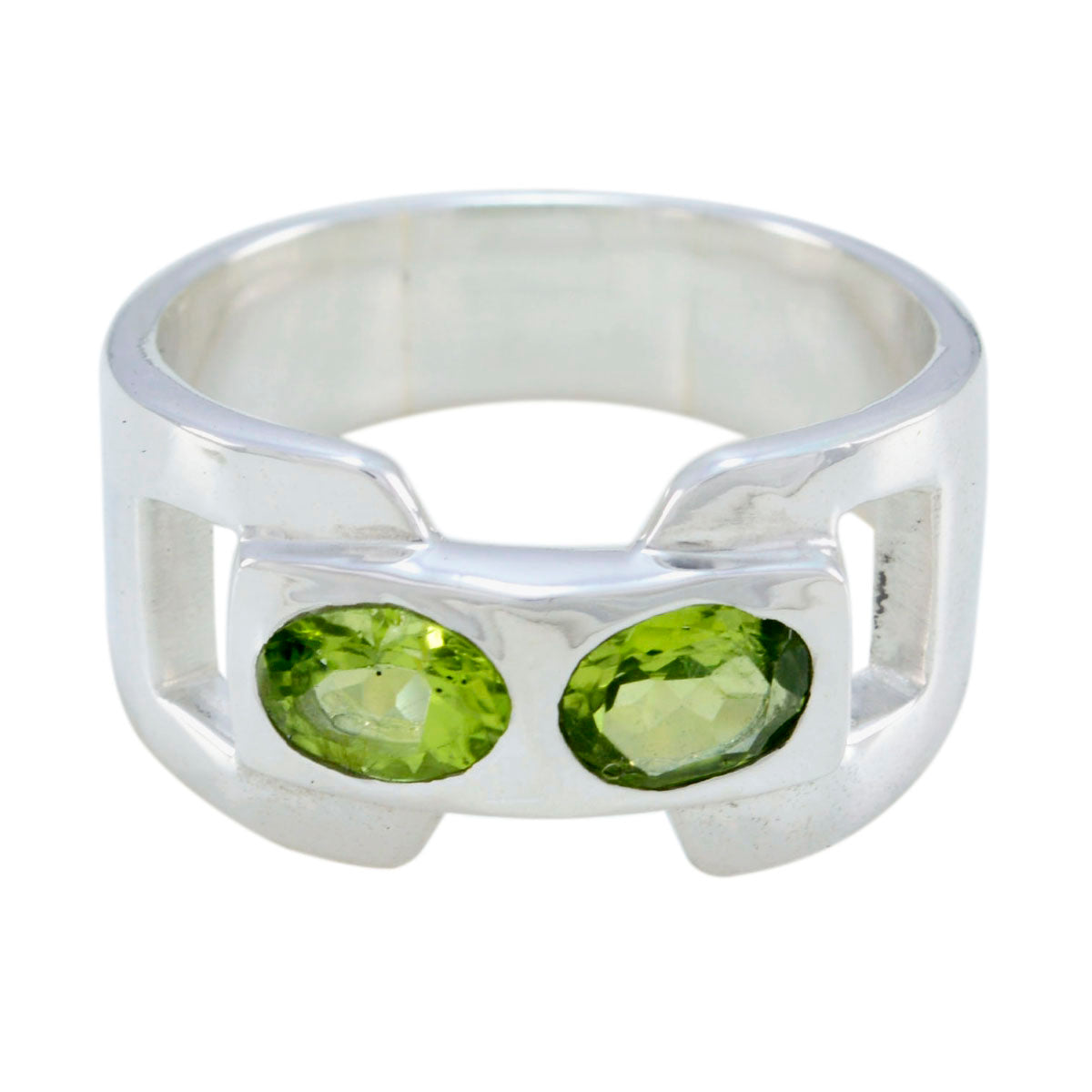 Siti silver band green toi et moi ring with two oval green gemstones set side by side