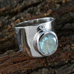 Araya grey solitaire ring for women with a polished silver band and iridescent stone