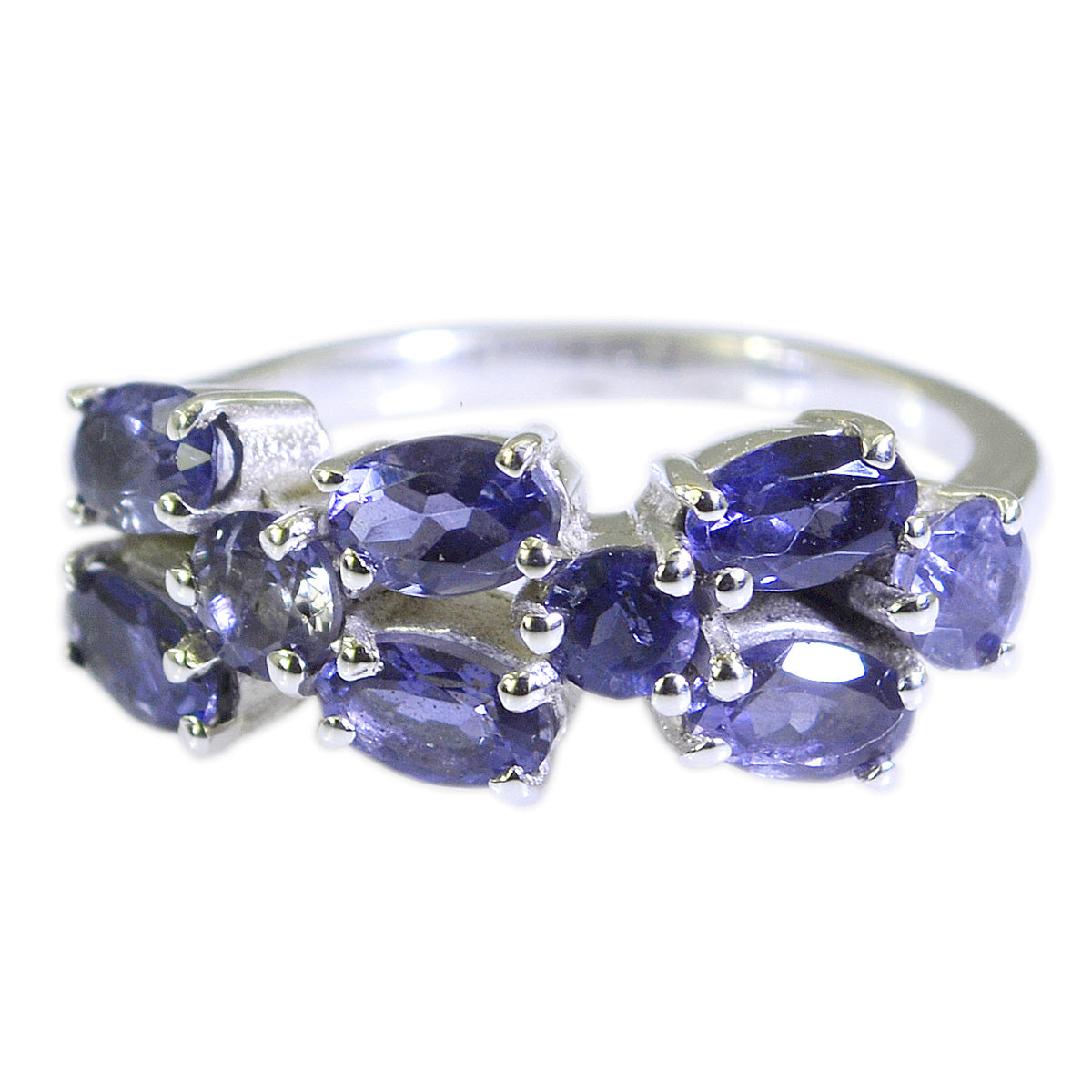 Siti sterling silver ring with cluster of oval stones in a floral layout blue gemstone hexa ring for everyday elegance