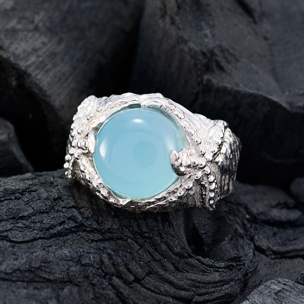 Hazel Art Deco Blue Solitaire Ring with Silver Finish