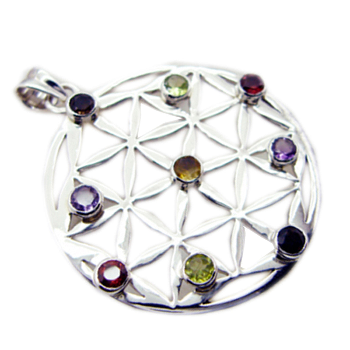 Isabella Statement Necklace Multigemstone Silver Pendant