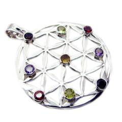 Isabella Statement Necklace Multigemstone Silver Pendant