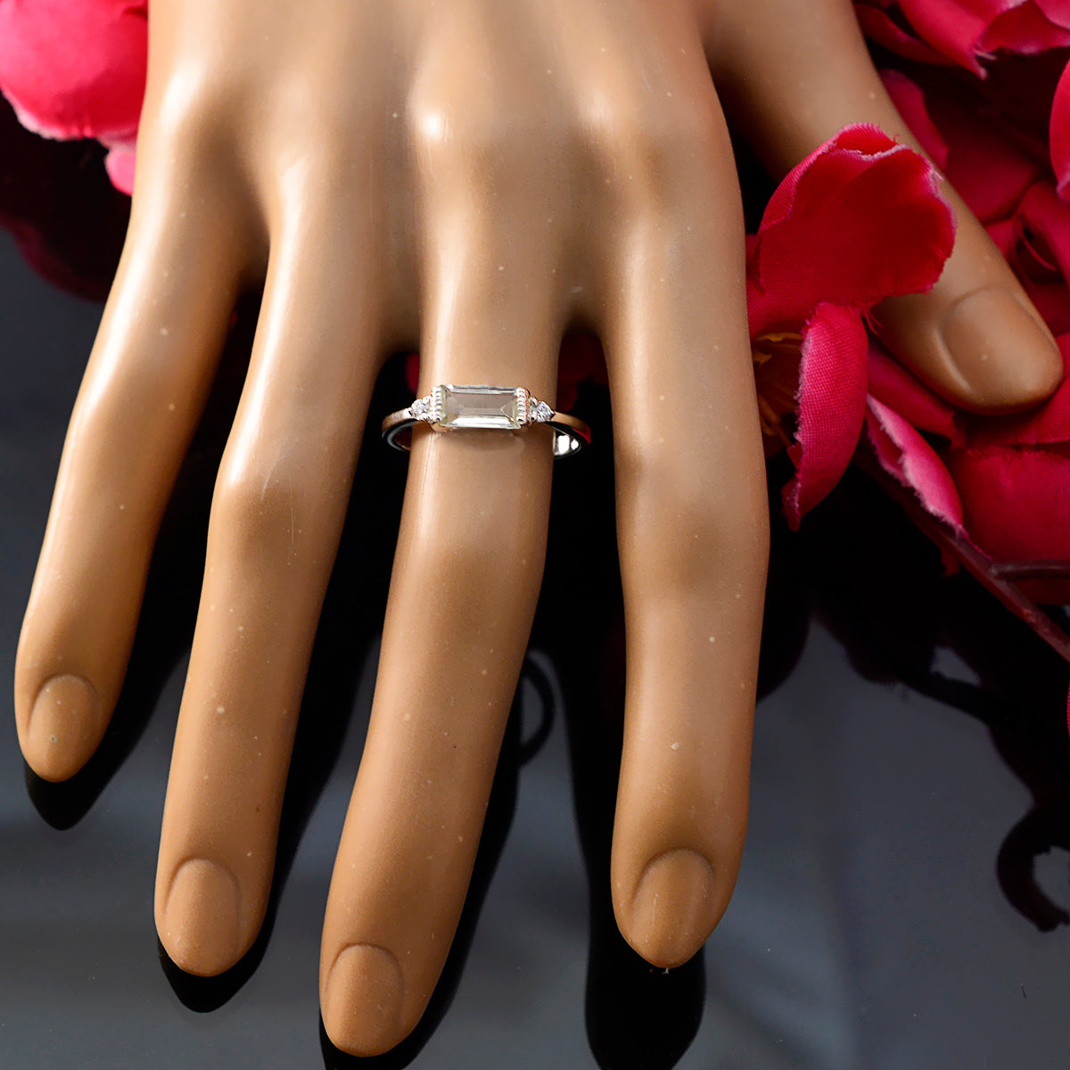 Rina Light Green Gemstone Halo Ring in Sterling Silver