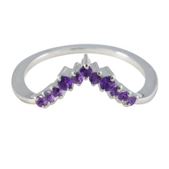 Jia purple gemstone crown ring in sterling silver chevron band with seven small round purple stones