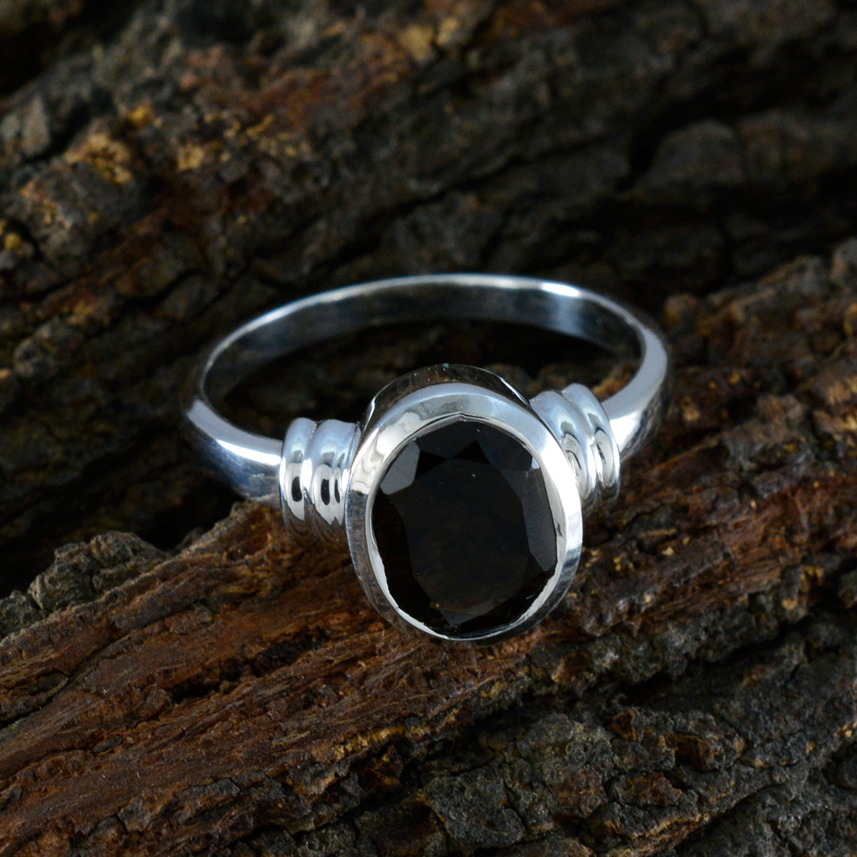 Mila Luxurious Brown Solitaire Ring with Silver Band