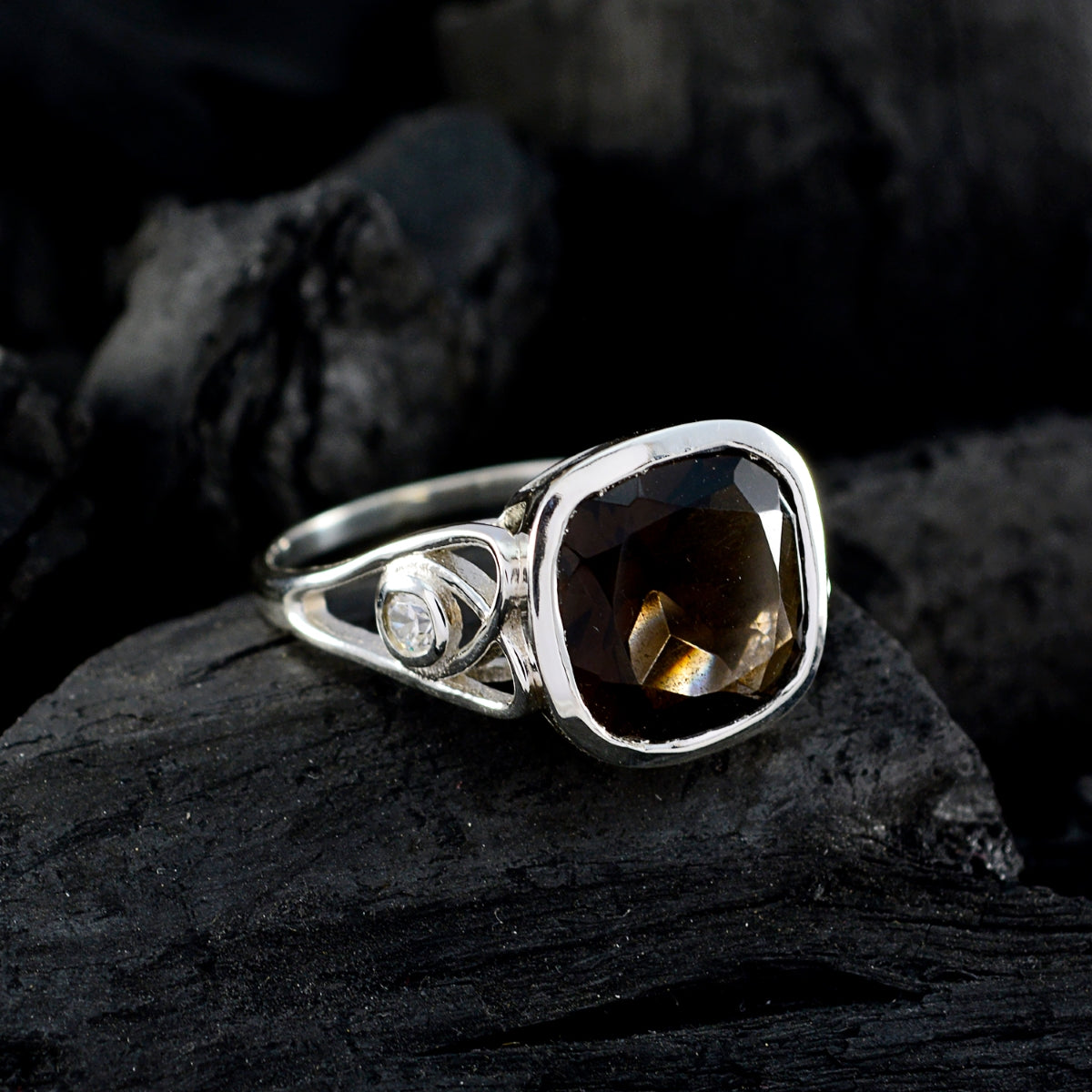 Anna Luxury Brown Solitaire Ring with Sterling Silver