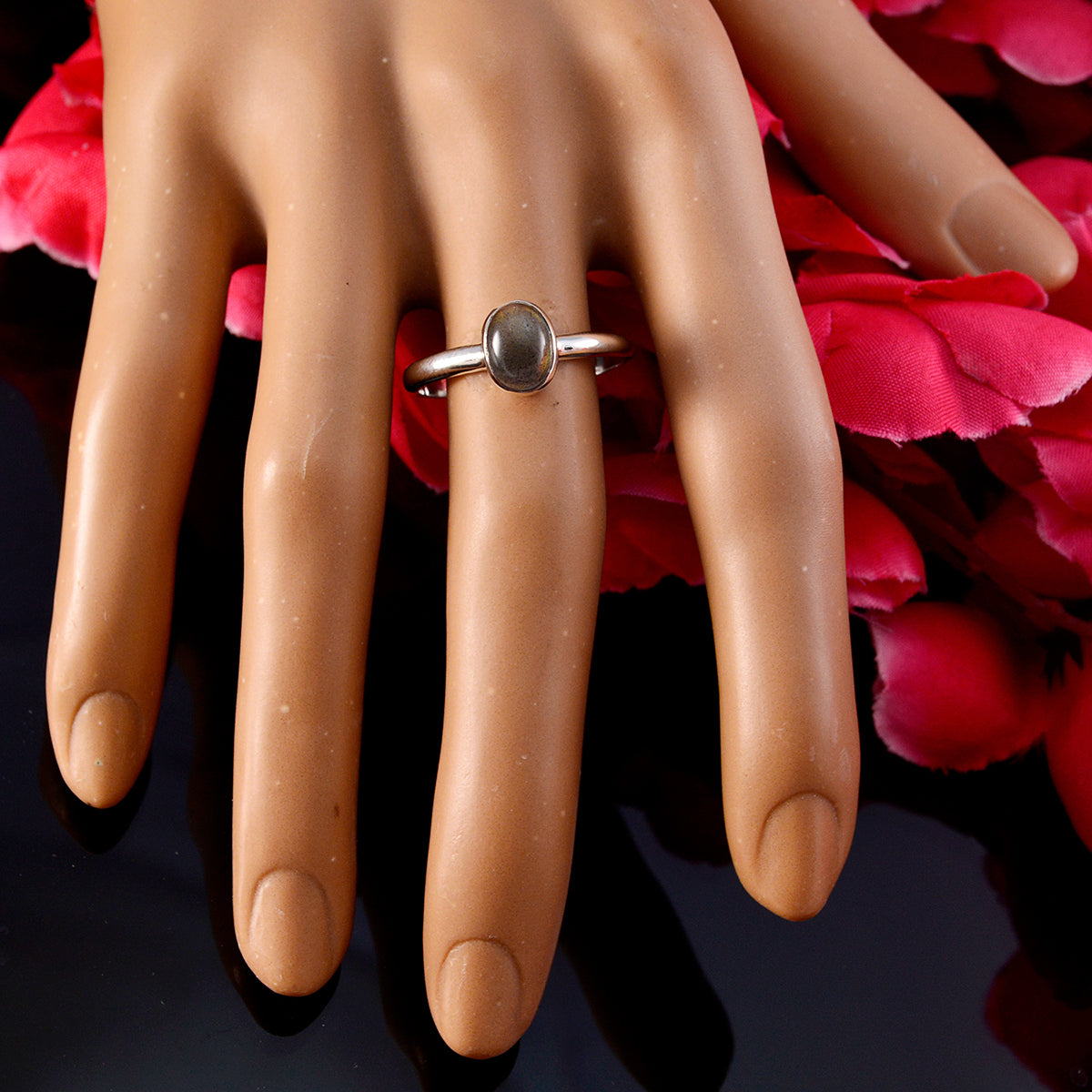 Meera Grey Solitaire Ring with Oval Gemstone