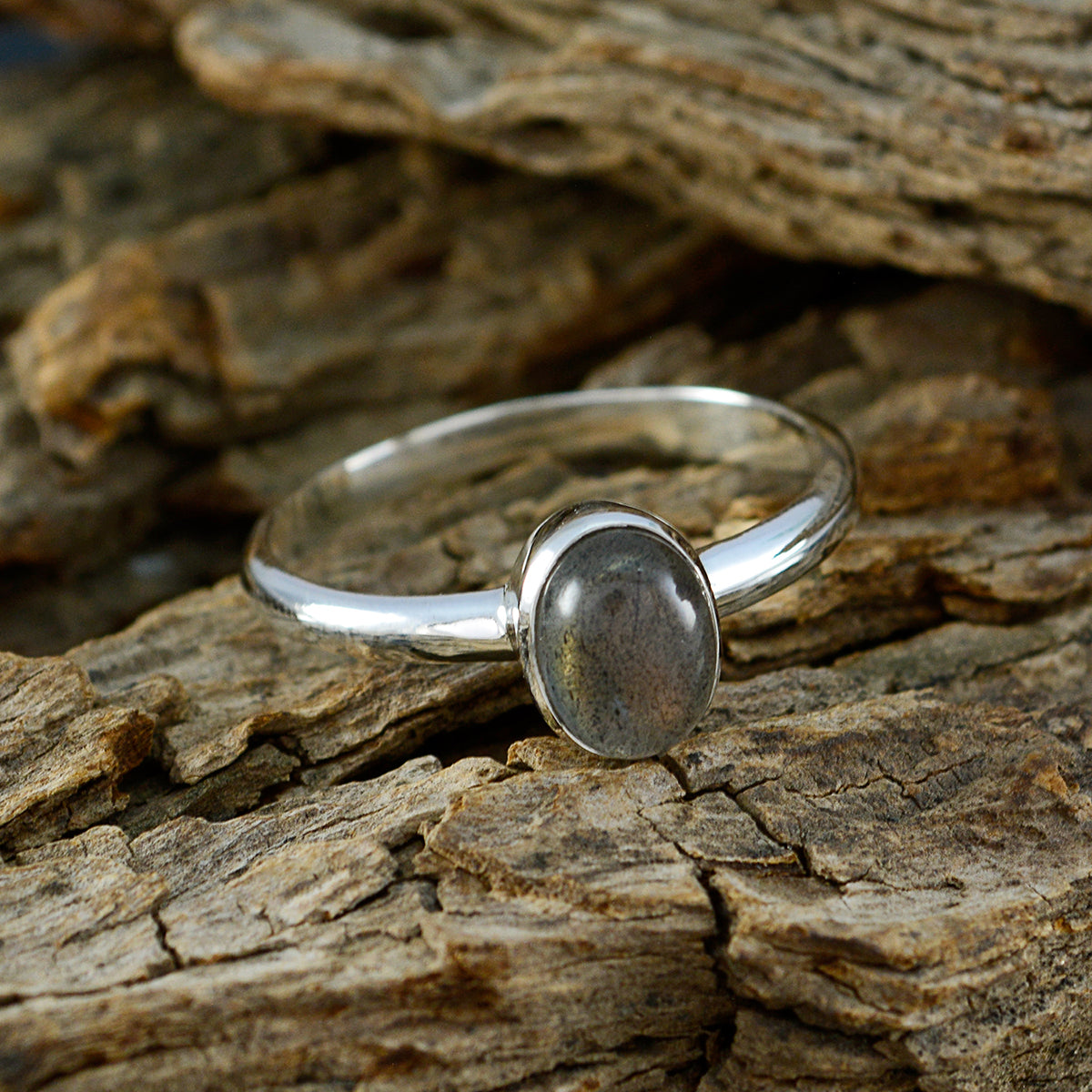 Meera Grey Solitaire Ring with Oval Gemstone