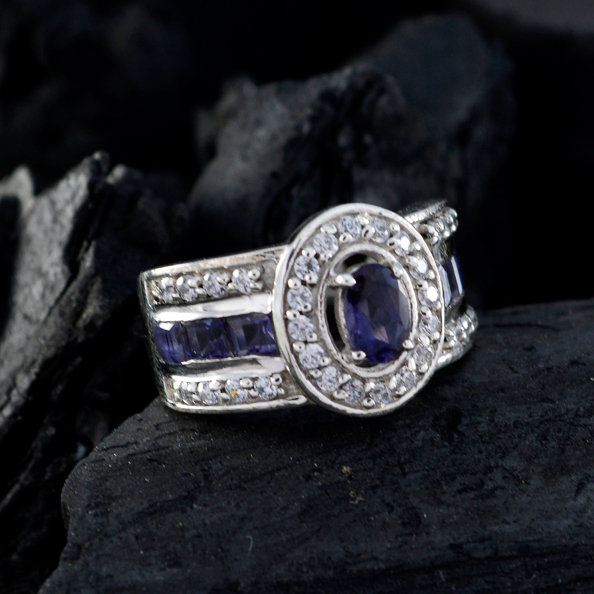 Natcha Modern Blue Halo Ring with Gemstone Sparkle